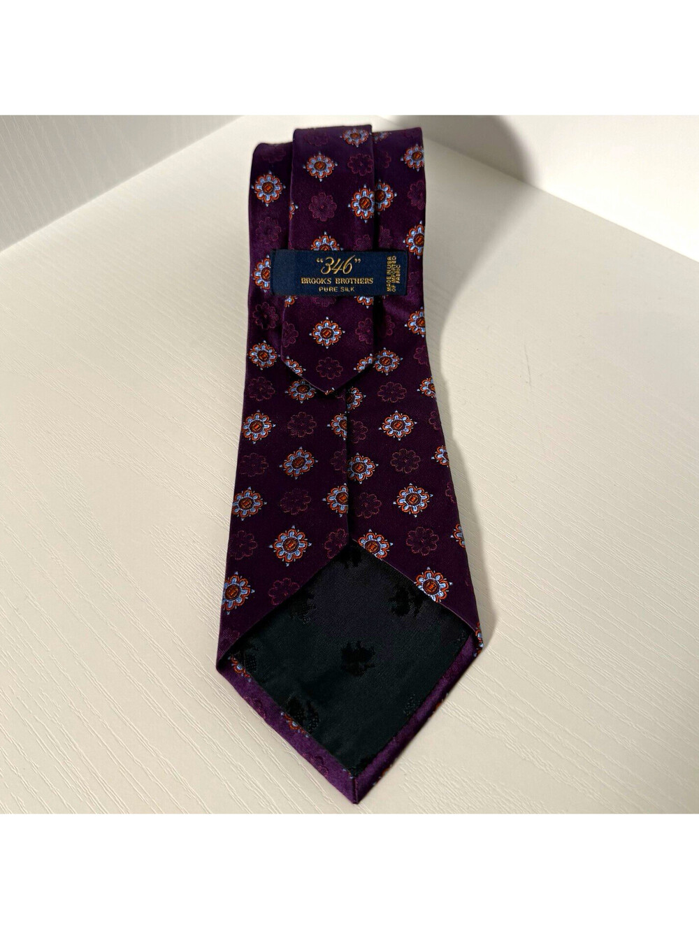 Brooks Brothers 346 Men’s 100% Silk Tie Purple Floral Woven Classic 57-60"